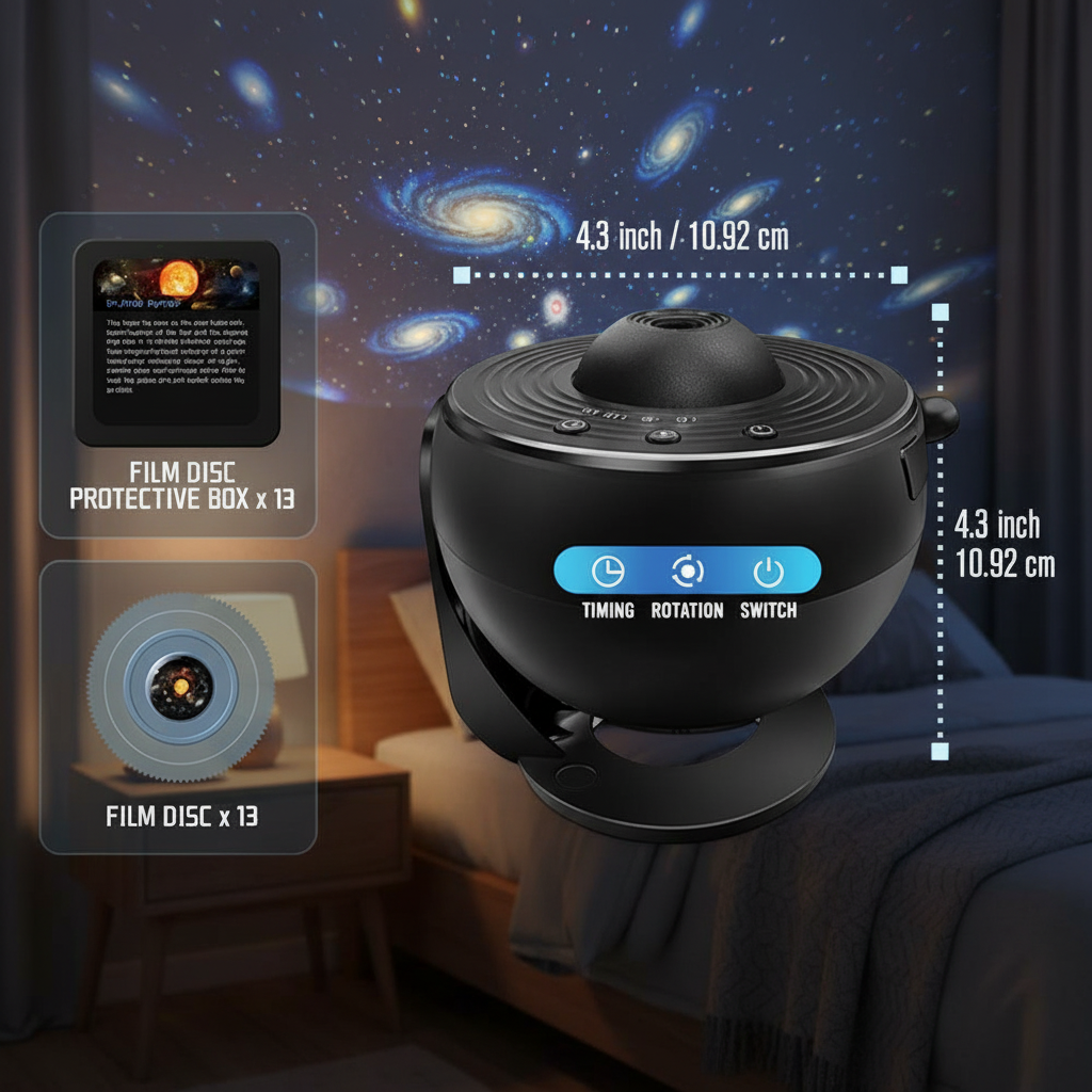 360° Galaxy Star Projector Night Light – LED Light Simulating a Starry Sky for Bedroom Decoration