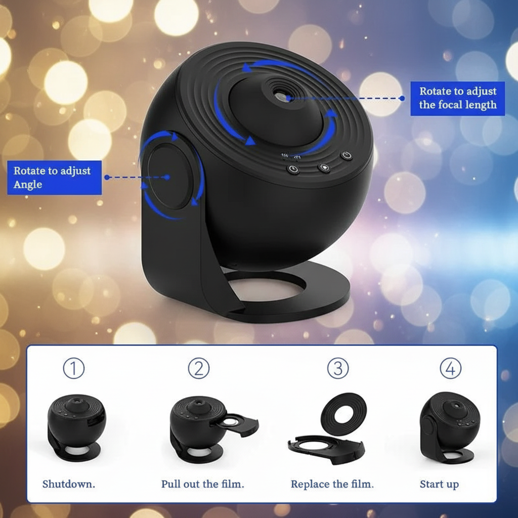 360° Galaxy Star Projector Night Light – LED Light Simulating a Starry Sky for Bedroom Decoration