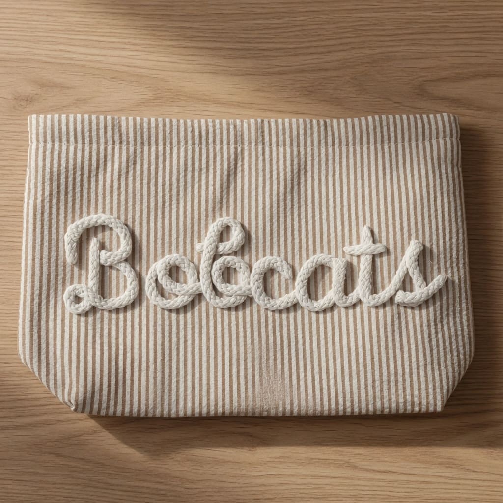 Personalized Seersucker Makeup Bag • Custom Chenille Name Travel Pouch
